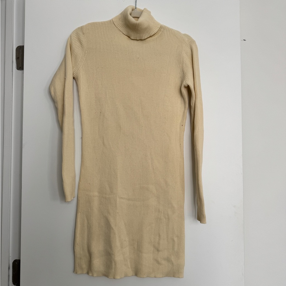 Newport News Cream Long Sleeve Turtleneck Dress
